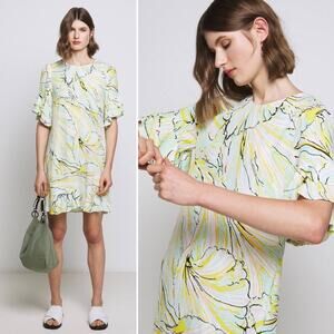 DIANE VON FURSTENBERG Tatum Ruffled Crepe Mini Dress Green Yellow Multicolor XS